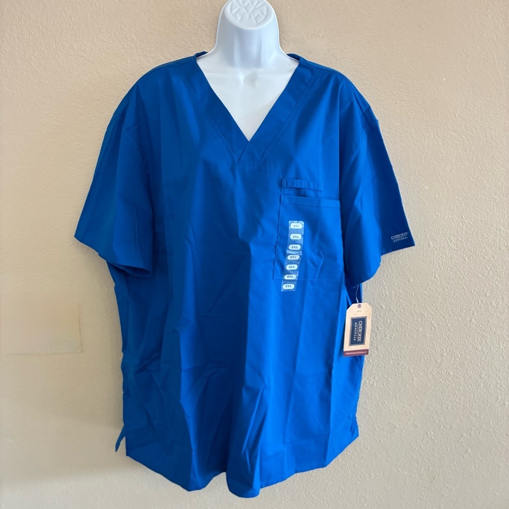 Cherokee Professional Workwear Men's Royal Blue V-Neck Scrub Top Size 2XL